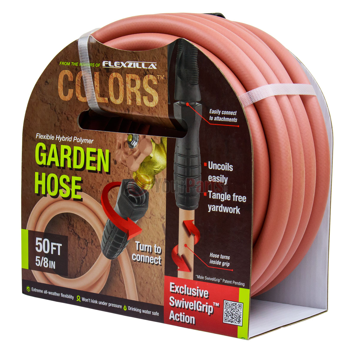 5/8" X 50' Garden Water Hose w Swivel Grips Red Clay HFZC550TCS